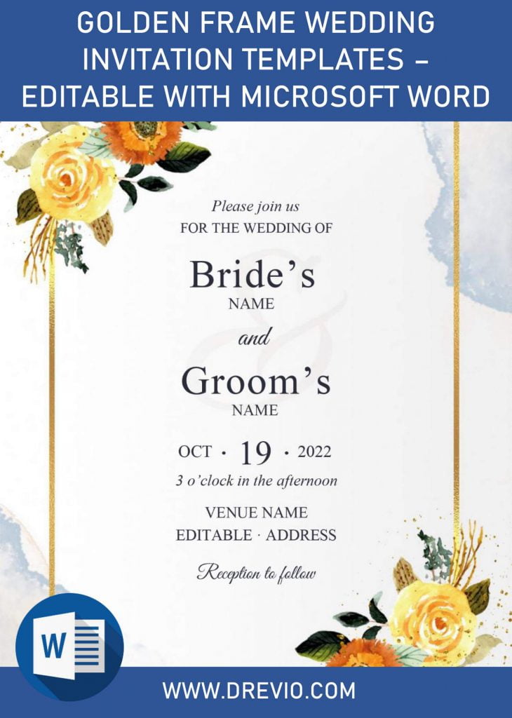 Invitation Template of Golden Frame Wedding Invitation Templates - Editable With Microsoft Word 1