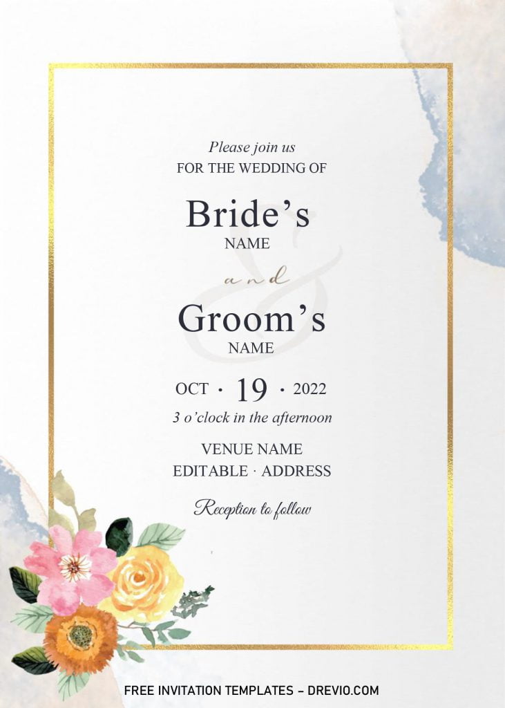Golden Frame Wedding Invitation Templates - Editable With Microsoft Word and has gold text frame