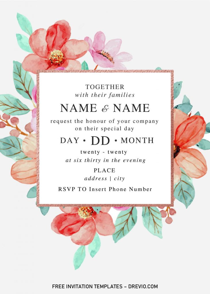 Invitation Template of Festive Floral Wedding Invitation Templates - Editable With Microsoft Word 5