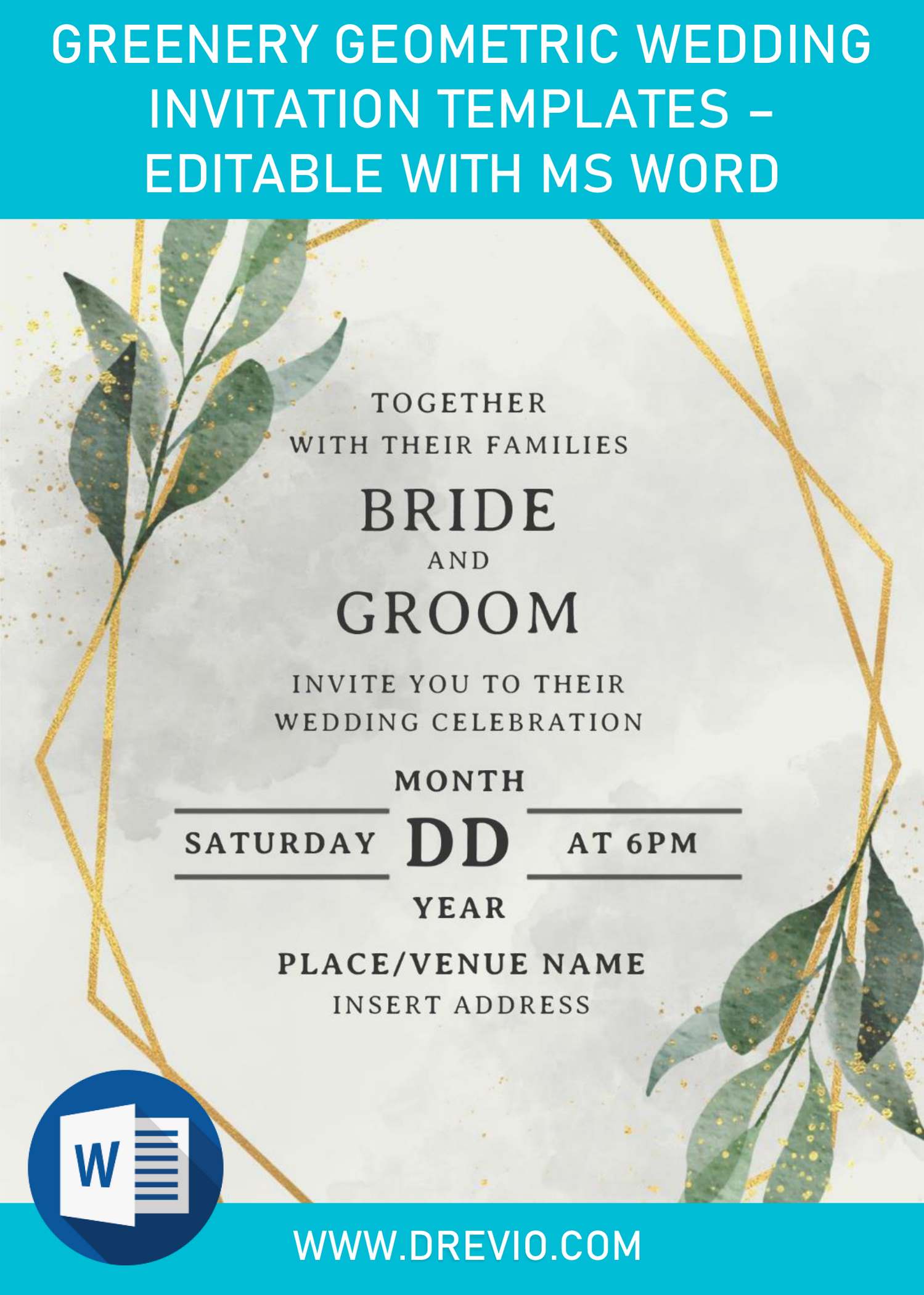 Greenery Geometric Wedding Invitation Templates - Editable With MS Word and has