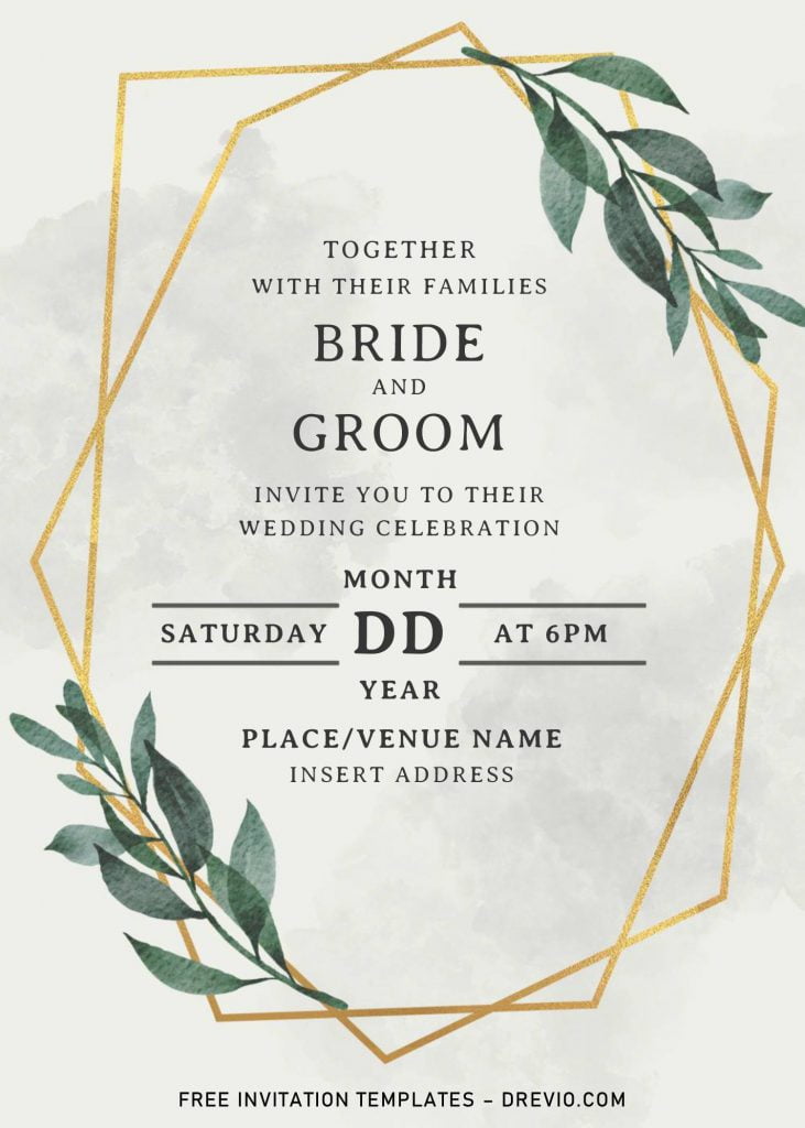 Greenery Geometric Wedding Invitation Templates - Editable With MS Word and has elegant rustic design