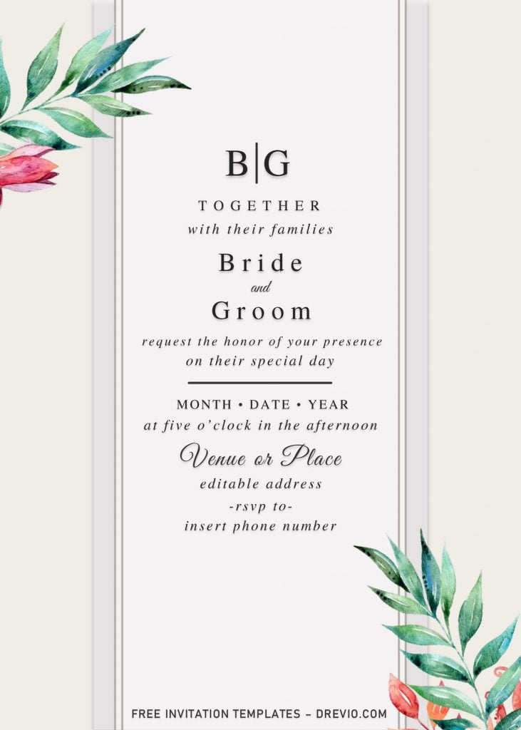 Summer Garden Wedding Invitation Templates - Editable With MS Word and has greenery leaves