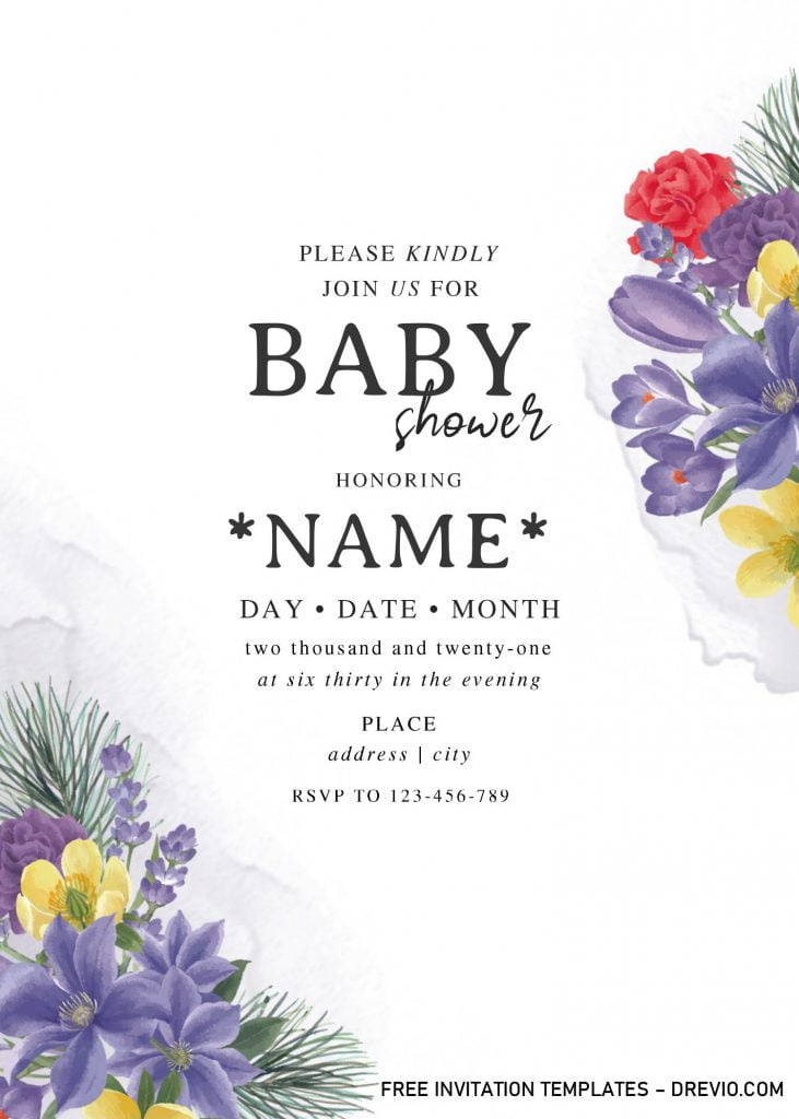 Lavender Roses Baby Shower Invitation Templates - Editable .Docx and has brush effect