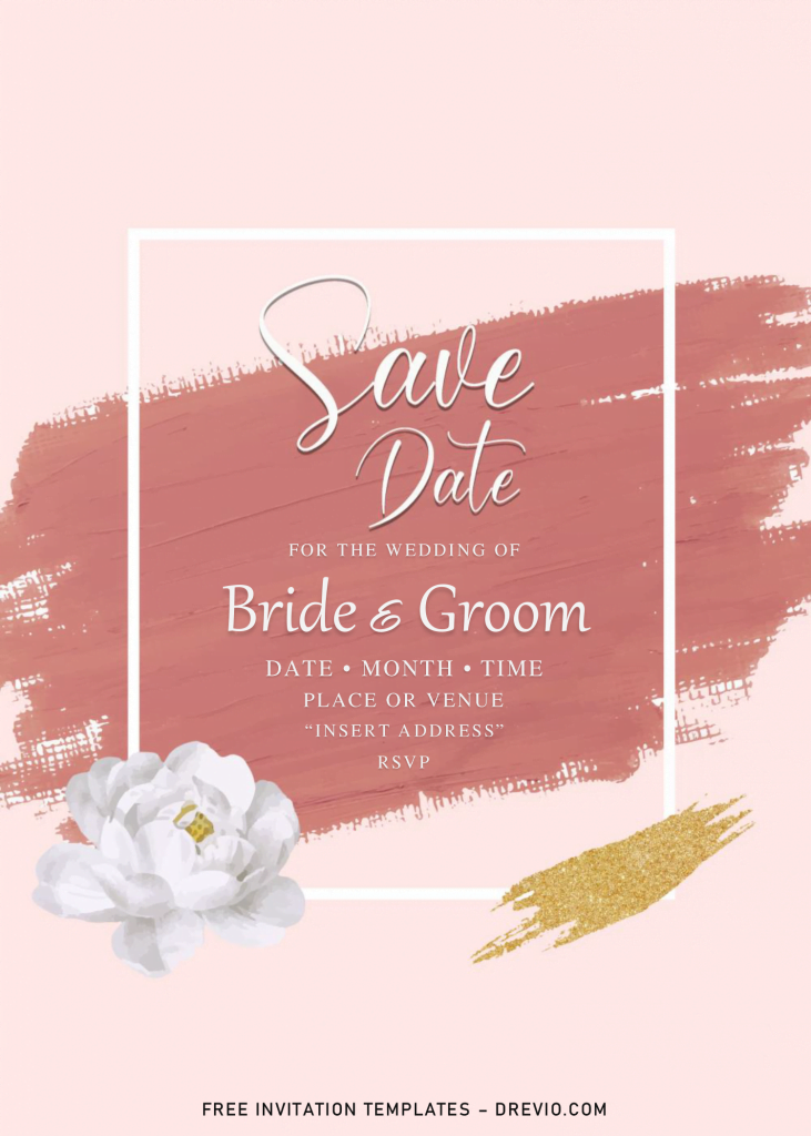 Brush Stroke Wedding Invitation Templates - Editable .Docx and has pink stroke
