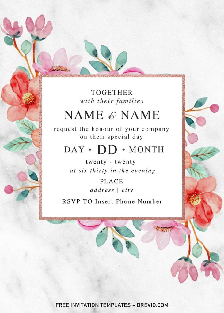 Invitation Template of Festive Floral Wedding Invitation Templates - Editable With Microsoft Word 4