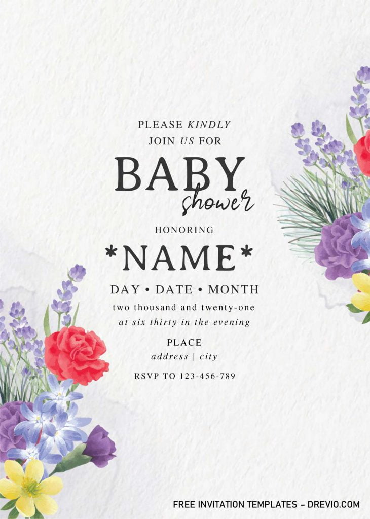 Lavender Roses Baby Shower Invitation Templates - Editable .Docx and has roses and lavenders