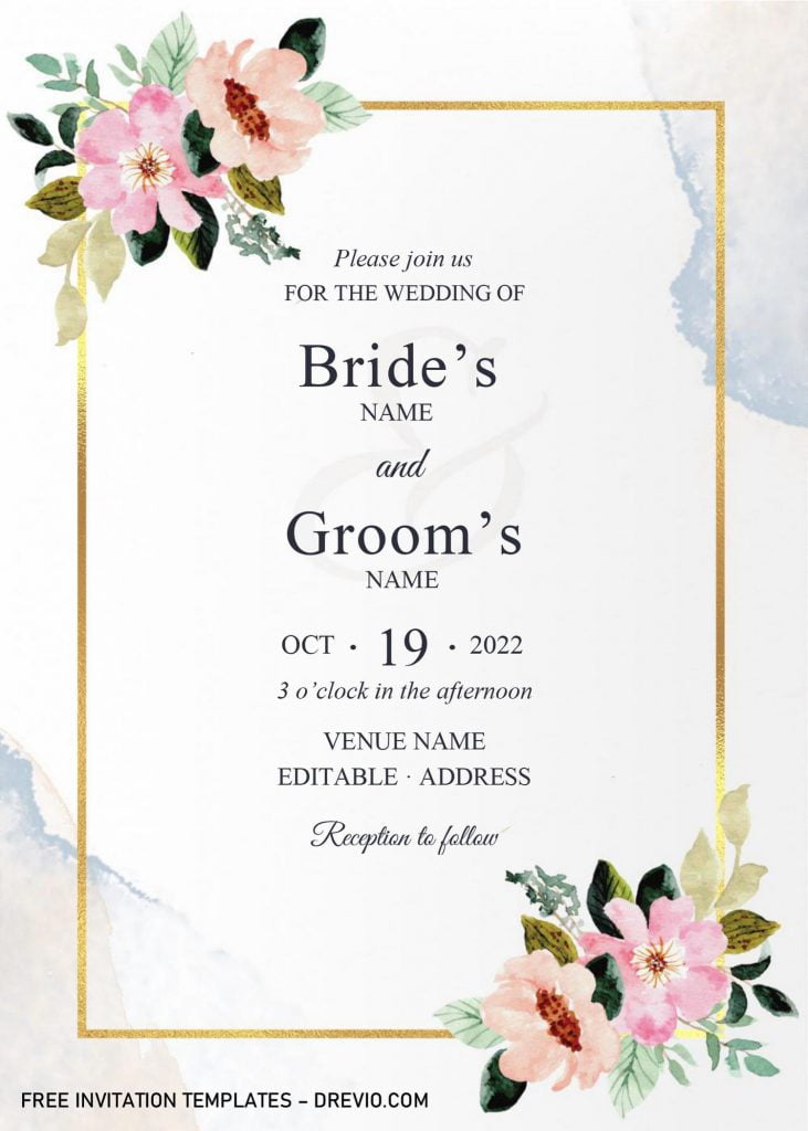 Golden Frame Wedding Invitation Templates - Editable With Microsoft Word and has brush effect