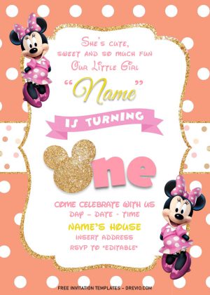 Gold Glitter Minnie Mouse Birthday Invitation Templates – Editable With ...