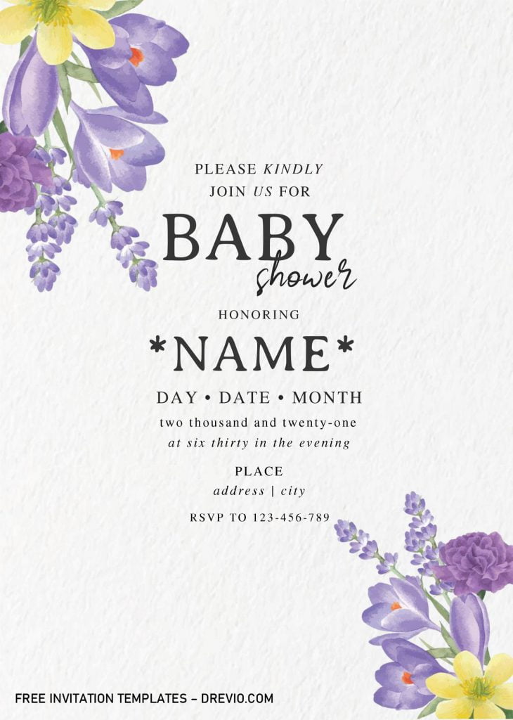 Lavender Roses Baby Shower Invitation Templates - Editable .Docx and has lilac flowers