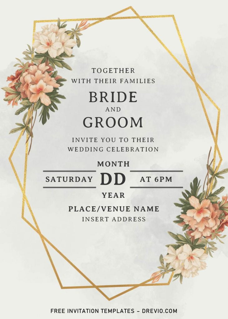Greenery Geometric Wedding Invitation Templates - Editable With MS Word and has portrait design