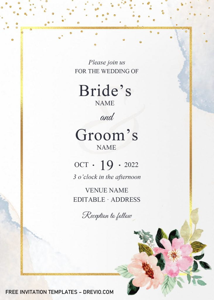 Golden Frame Wedding Invitation Templates - Editable With Microsoft Word and has portrait orientation