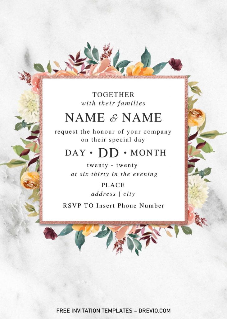 Invitation Template of Festive Floral Wedding Invitation Templates - Editable With Microsoft Word 3