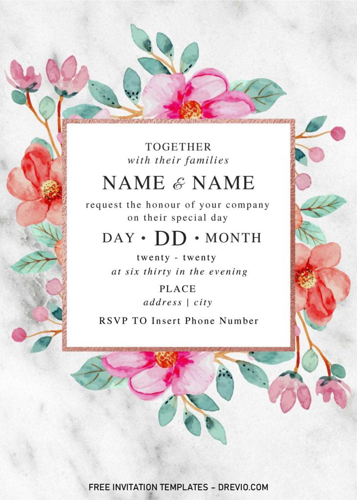 Invitation Template of Festive Floral Wedding Invitation Templates - Editable With Microsoft Word 2