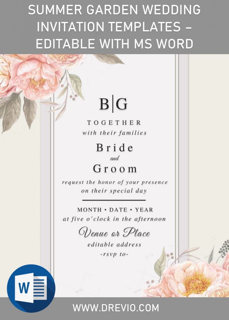 Summer Garden Wedding Invitation Templates - Editable With MS Word and has