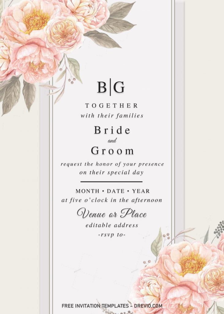 Summer Garden Wedding Invitation Templates - Editable With MS Word and has white and blush pink roses