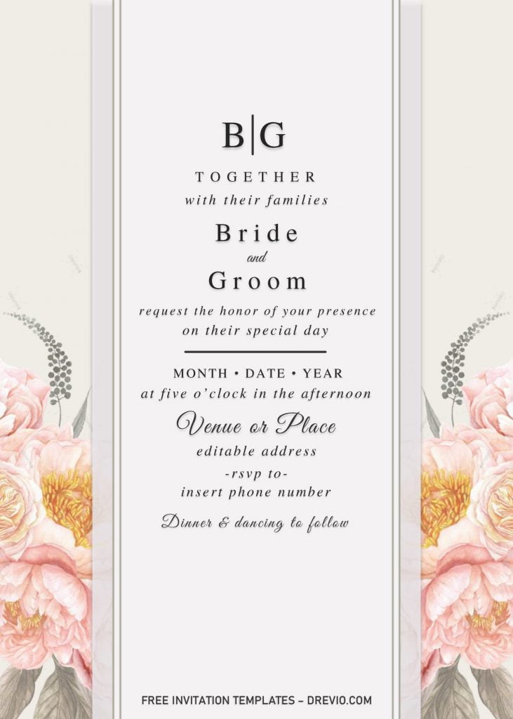 Summer Garden Wedding Invitation Templates - Editable With MS Word and has portrait design