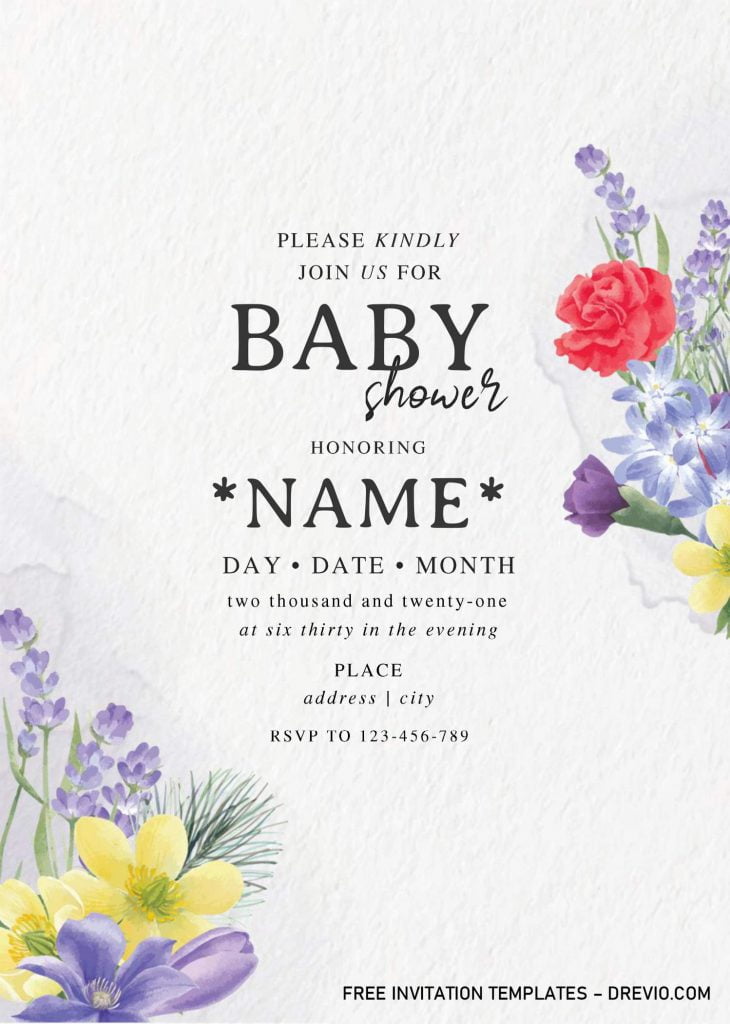 Lavender Roses Baby Shower Invitation Templates - Editable .Docx and has portrait orientation