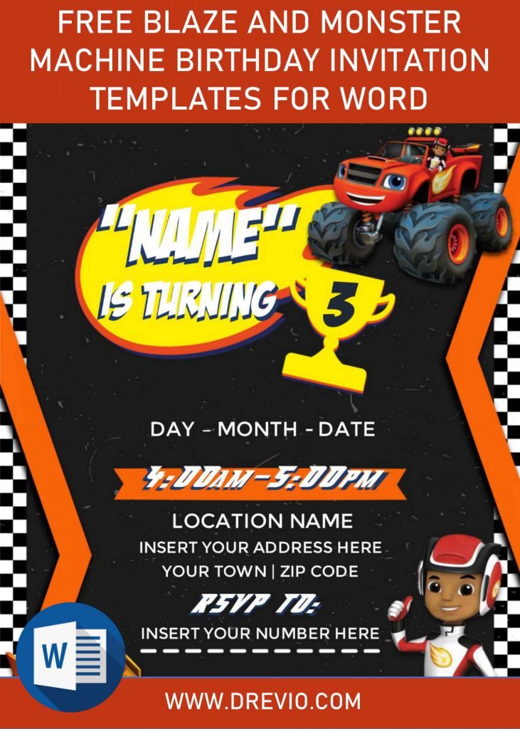 Free Blaze And The Monster Machines Birthday Invitation Templates For Word