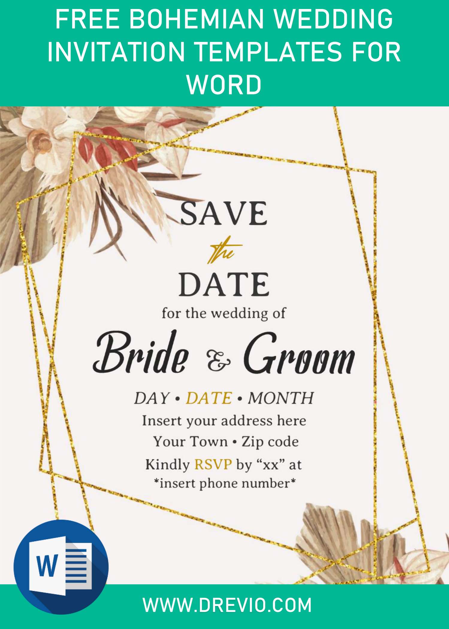 Free Bohemian Wedding Invitation Templates For Word and has