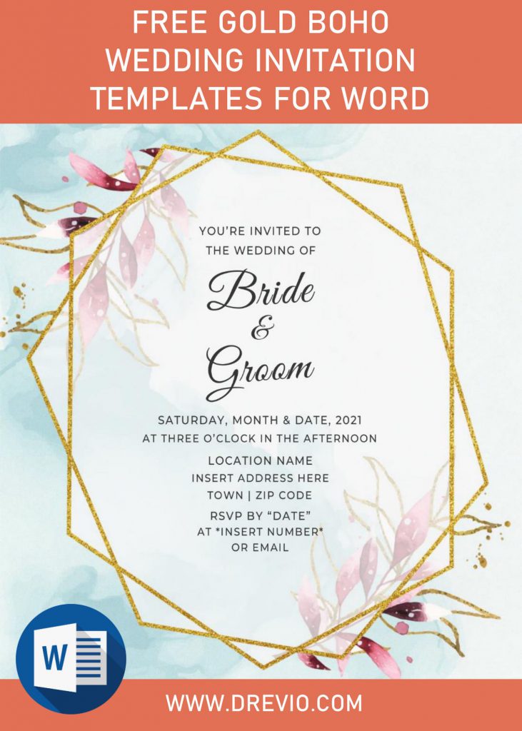 Free Gold Boho Wedding Invitation Templates For Word