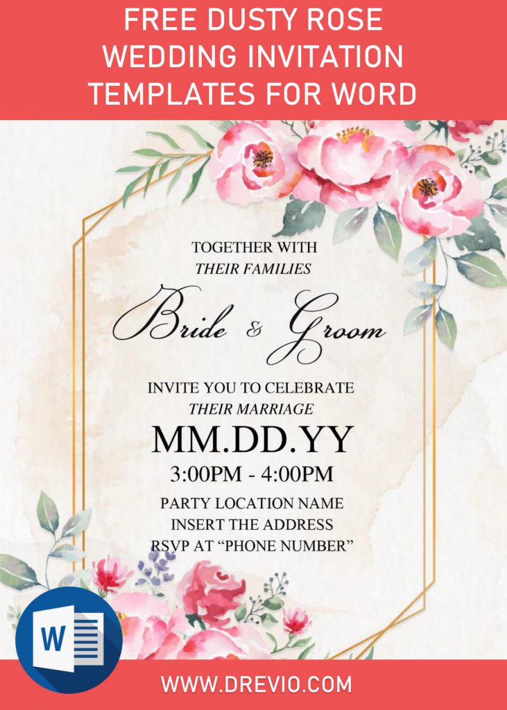 Free Dusty Rose Wedding Invitation Template For Word