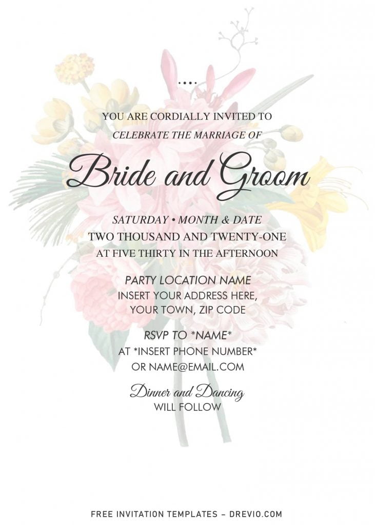 Free Vintage Floral Bouquet Wedding Invitation Templates For Word and has sunflowers