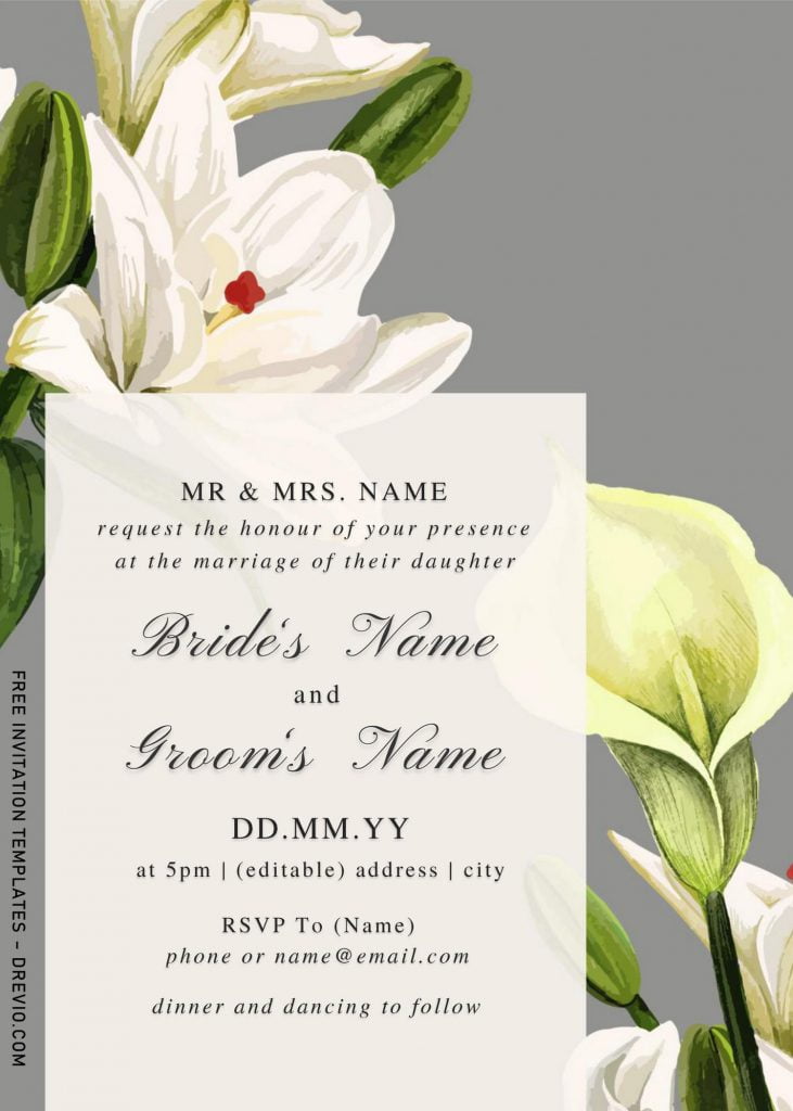 Free Watercolor Lily Wedding Invitation Templates For Word and has 