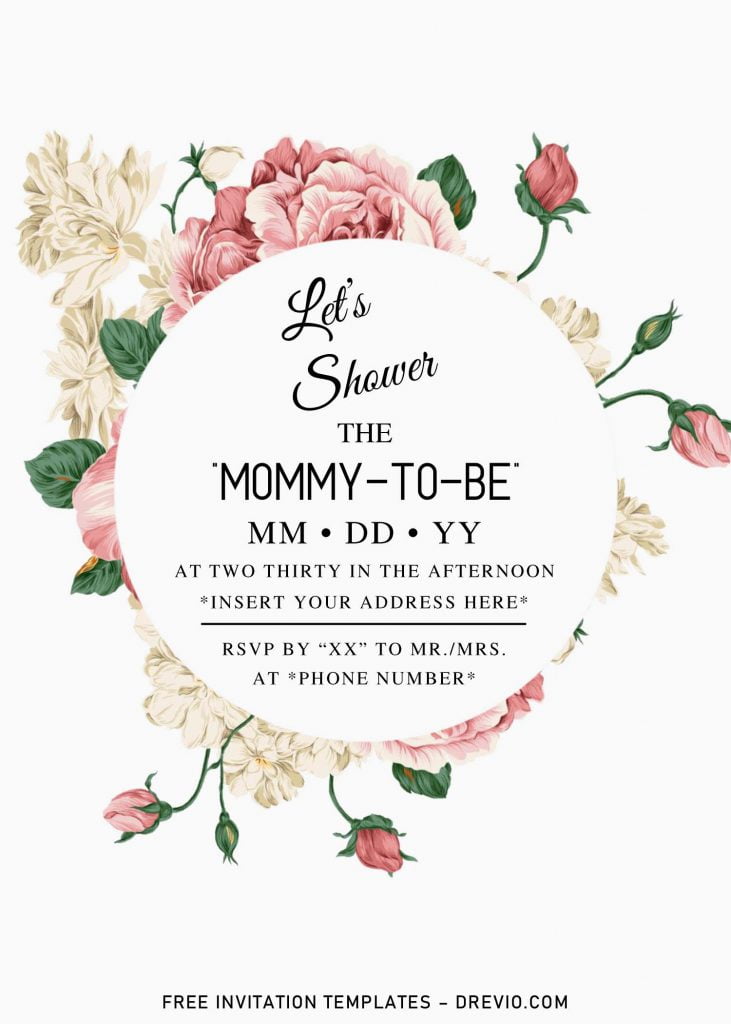 Free Summer Garden Baby Shower Invitation Templates For Word and has roses and magnolias frame