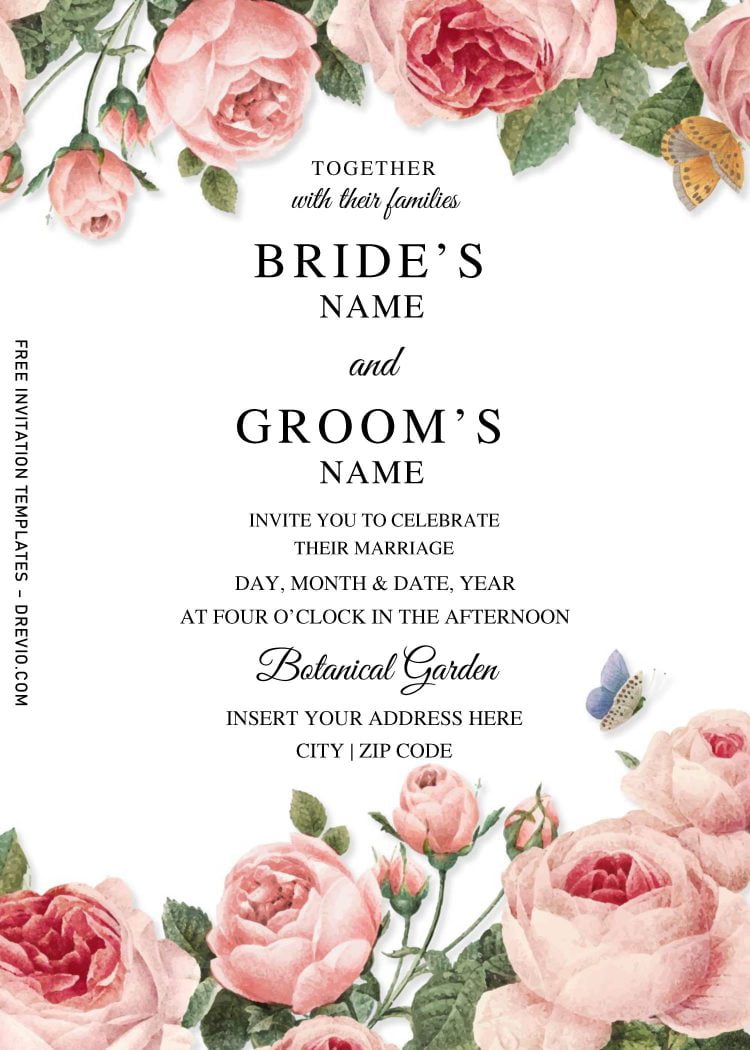 Free Peach Flower Wedding Invitation Templates For Word | Download ...