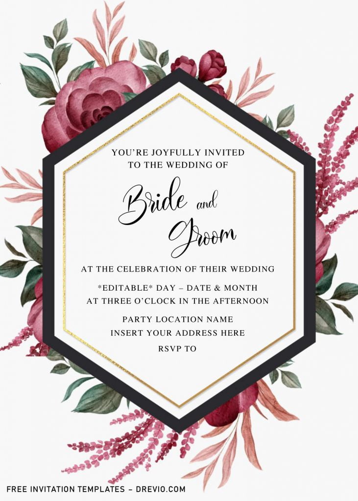 Free Burgundy Floral Wedding Invitation Templates For Word and has elegant and beautiful design