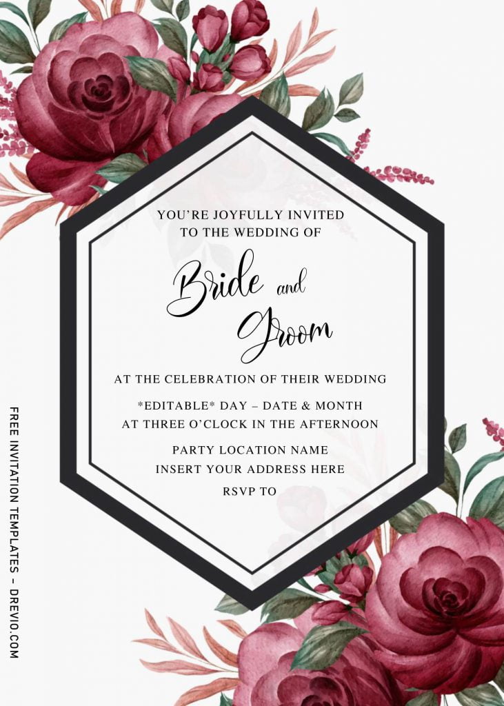 Free Burgundy Floral Wedding Invitation Templates For Word and has solid white background