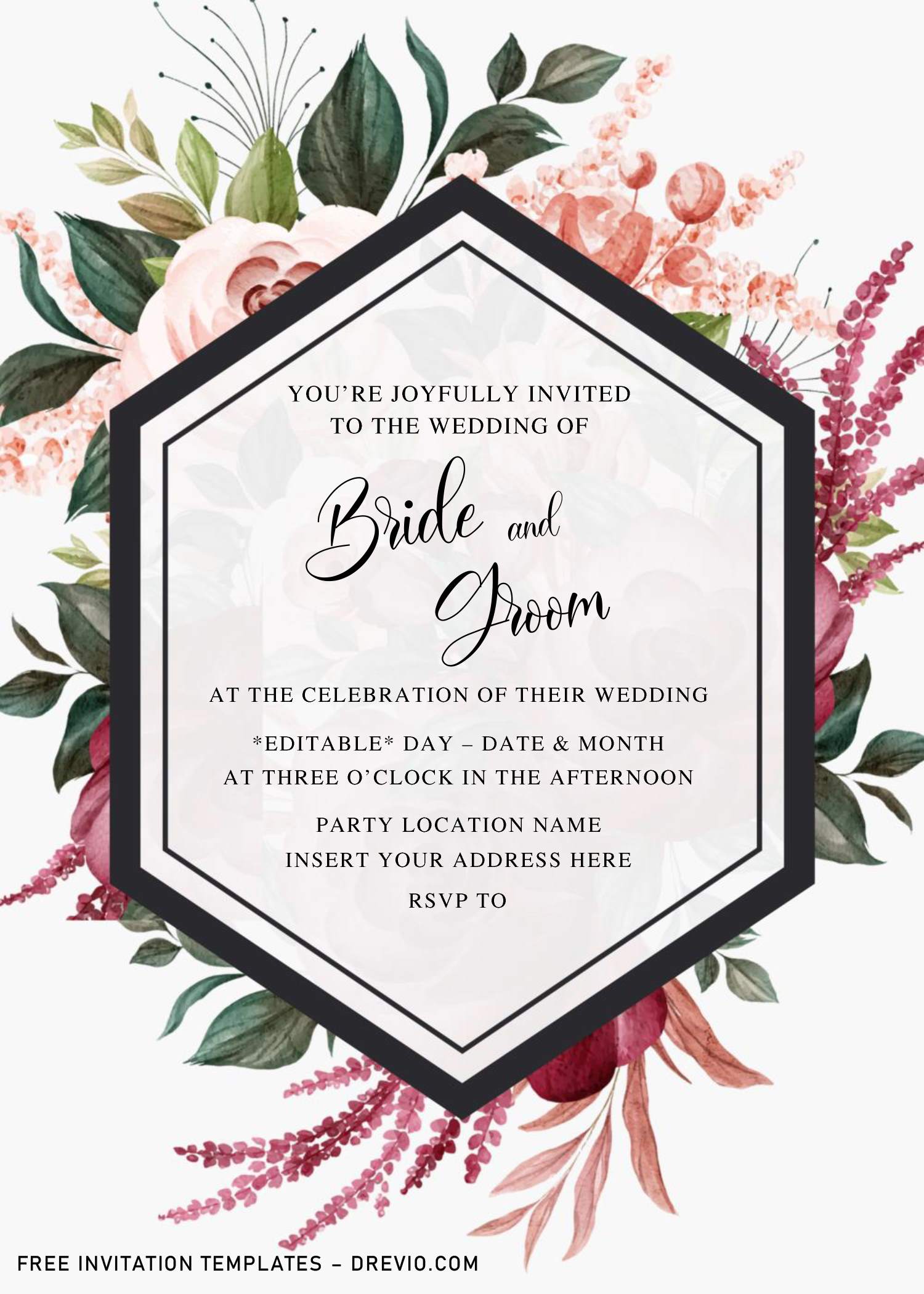 Free Burgundy Floral Wedding Invitation Templates For Word | Download  Hundreds FREE PRINTABLE Birthday Invitation Templates
