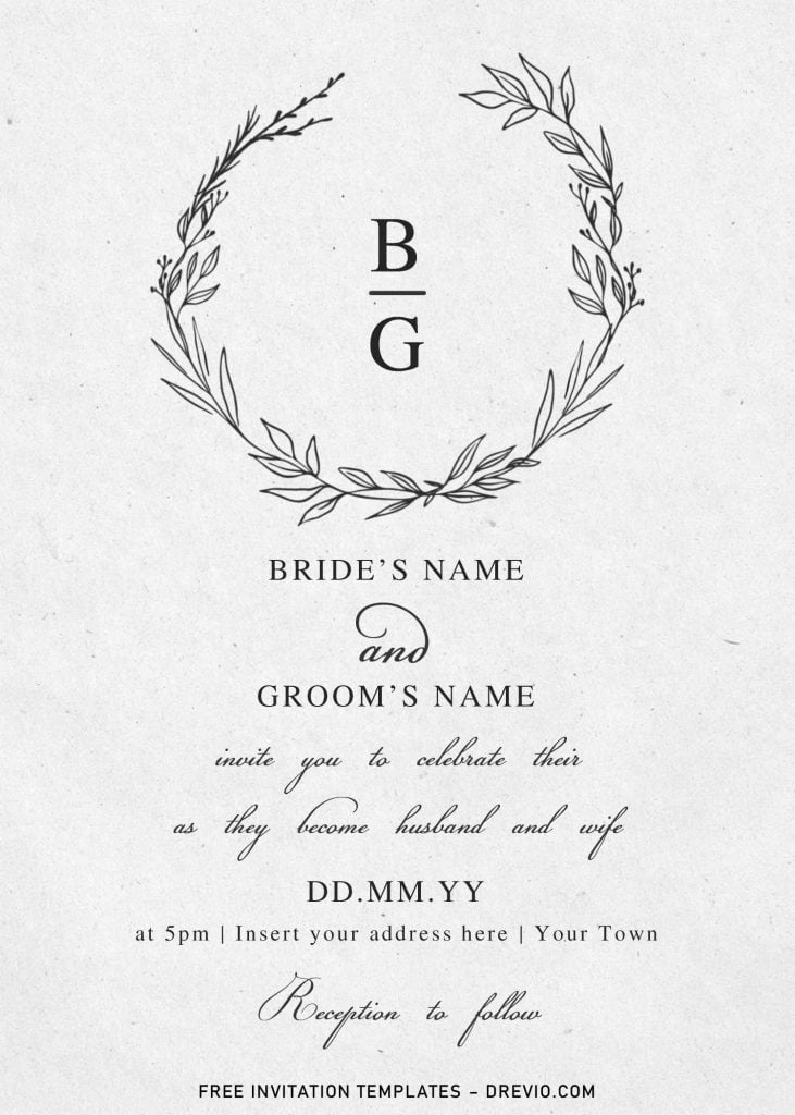 Free Floral Monogram Wedding Invitation Templates For Word and has portrait orientation card design