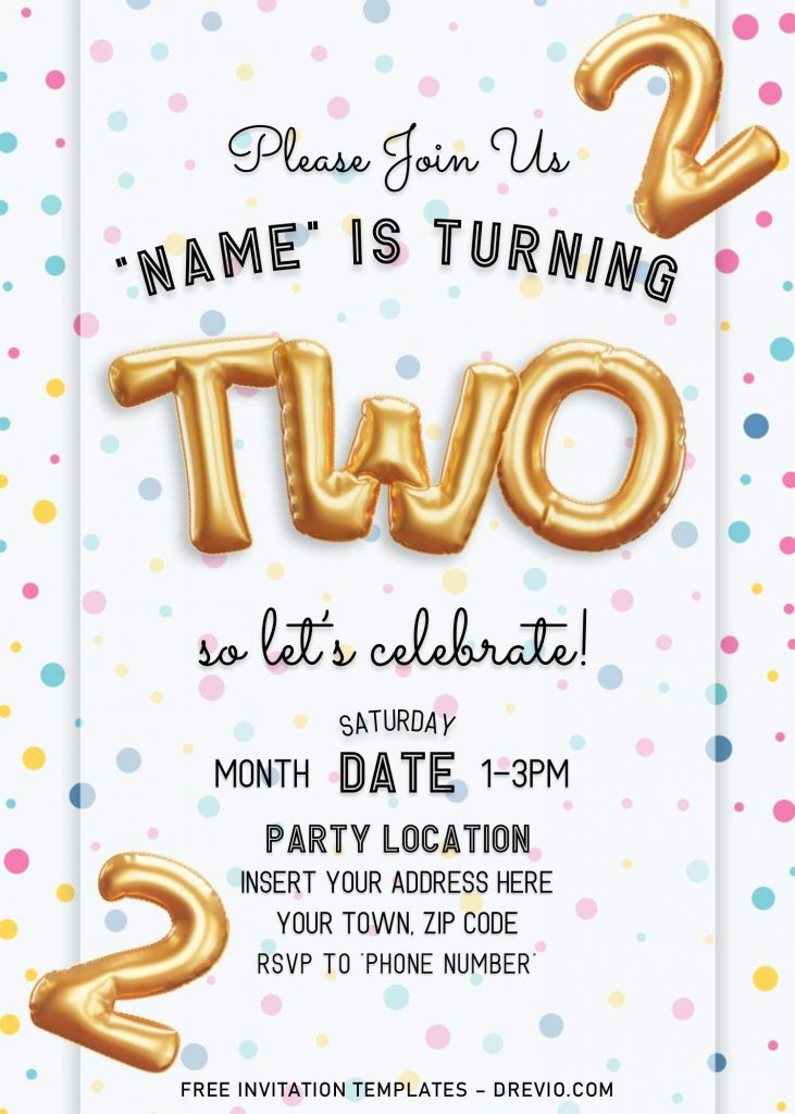 Free Gold Balloons Birthday Invitation Templates For Word and has two balloon signs