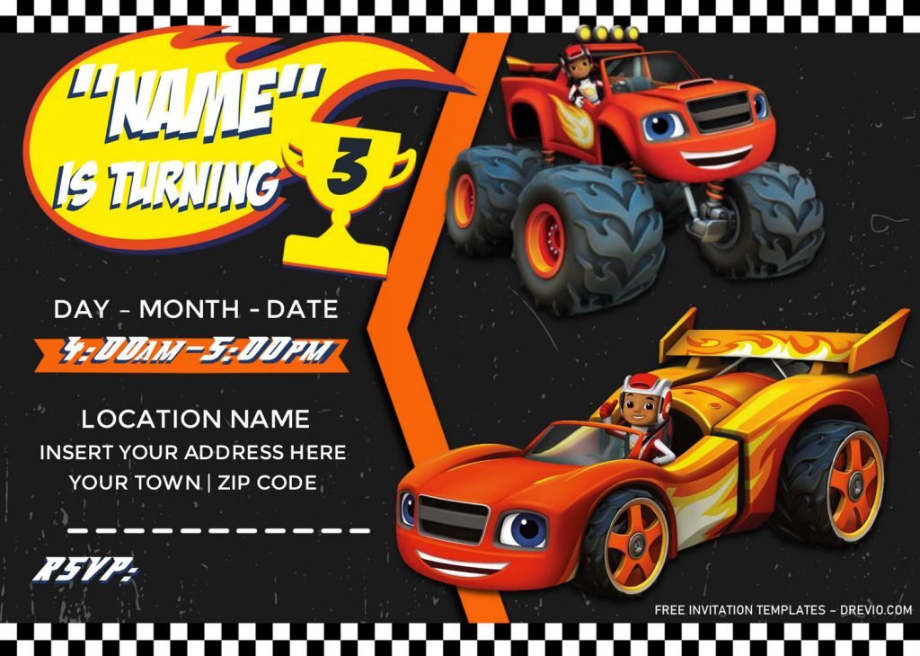 Free Blaze And The Monster Machines Birthday Invitation Templates For Word and has Monster Truck and Super car