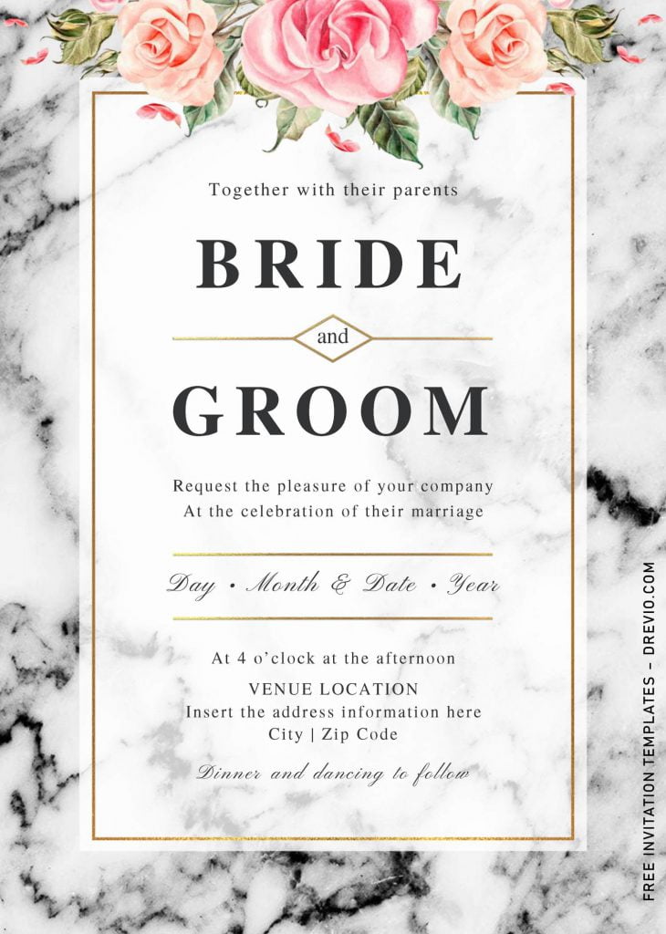 Free Elegant Marble Wedding Invitation Templates For Word and has 
