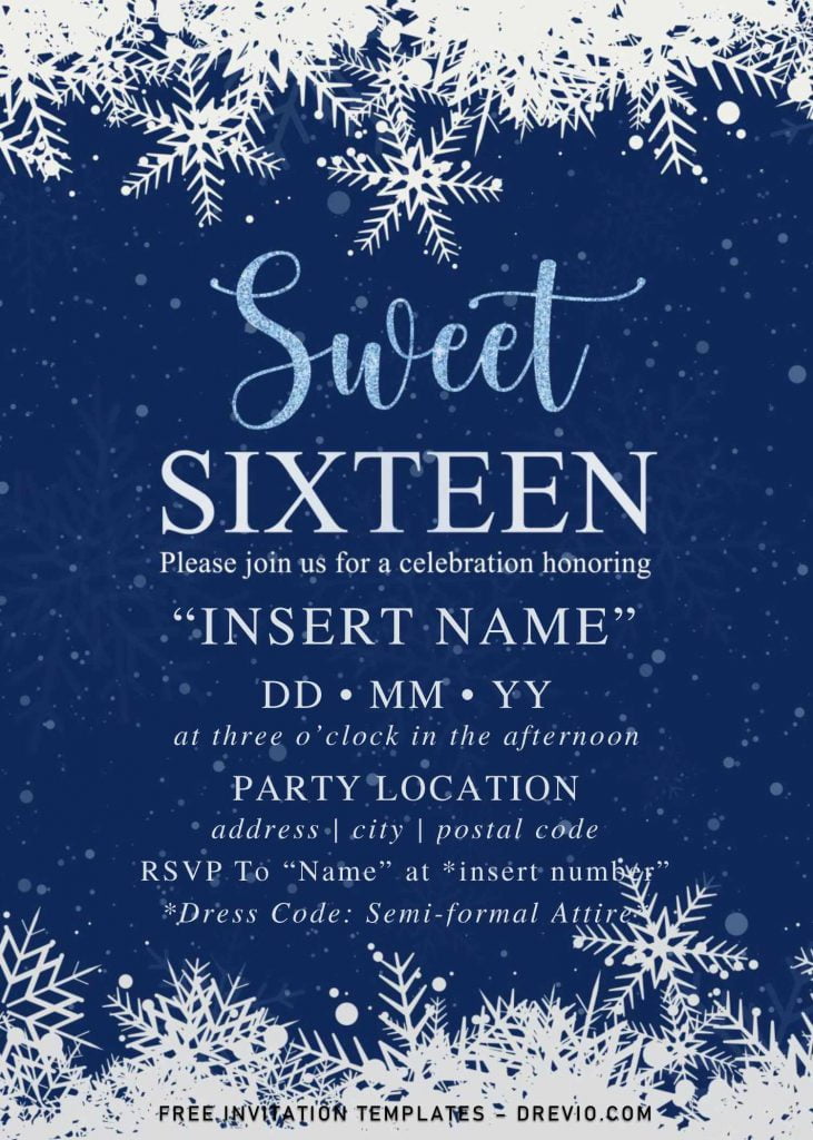 Free Winter Sweet Sixteen Birthday Invitation Templates For Word and has portrait orientation card design