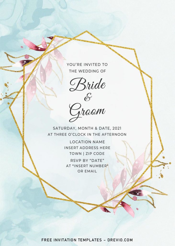 Free Gold Boho Wedding Invitation Templates For Word and has Stunning Gold Glitter Geometric Frame