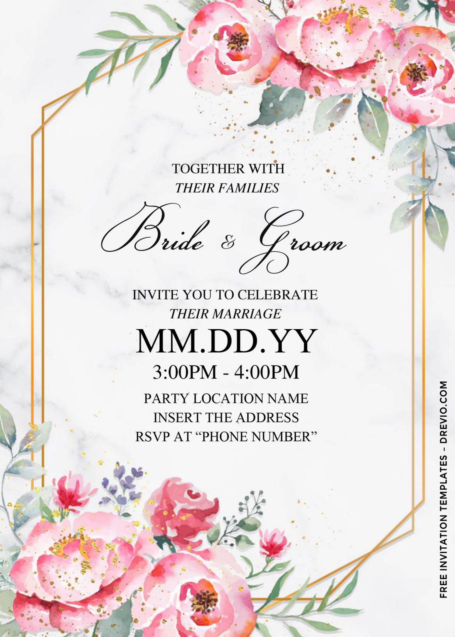 Free Dusty Rose Wedding Invitation Template For Word | Download