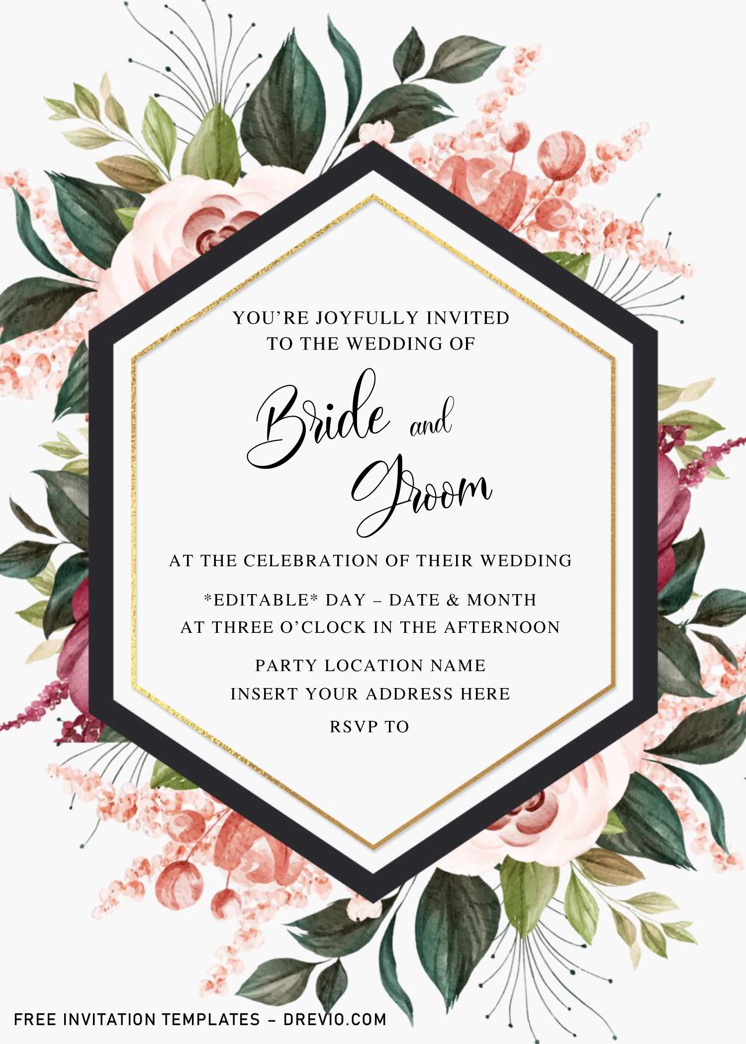 Free Burgundy Floral Wedding Invitation Templates For Word Download Hundreds Free Printable Birthday Invitation Templates