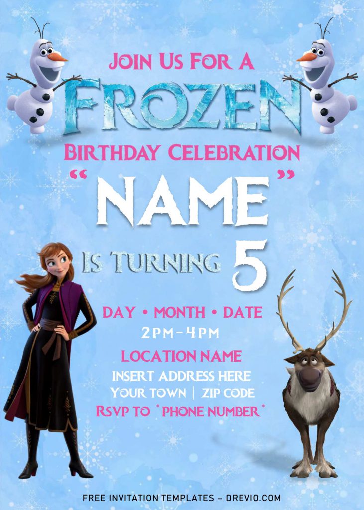 Free Frozen 2 Birthday Invitation Templates For Word and has Anna and Sven