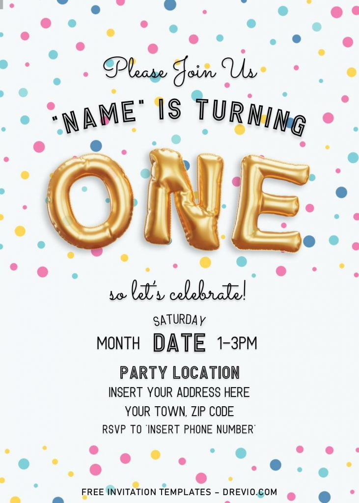 Free Gold Balloons Birthday Invitation Templates For Word and has cute and elegant fonts