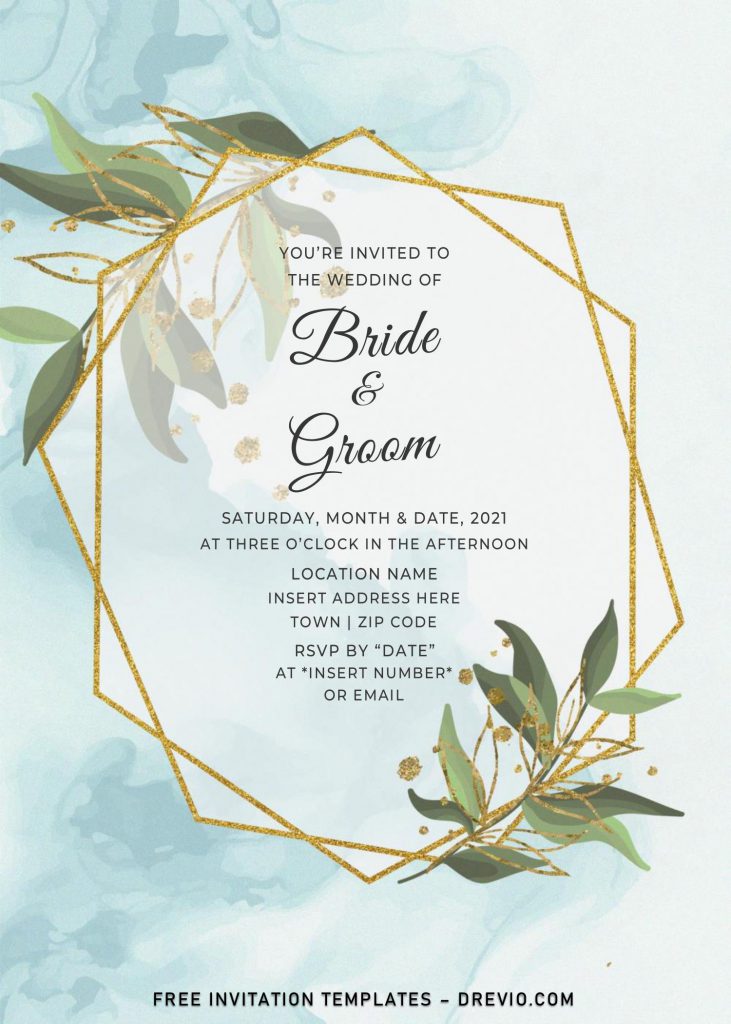 Free Gold Boho Wedding Invitation Templates For Word and has Aesthetic Green Leaves