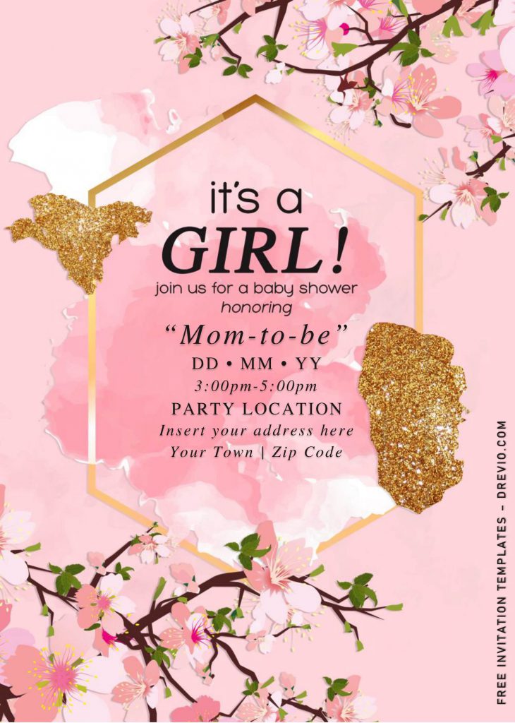 Free Gold Glitter Girl Baby Shower Invitation Templates For Word and has Gorgeous Pink Sakura
