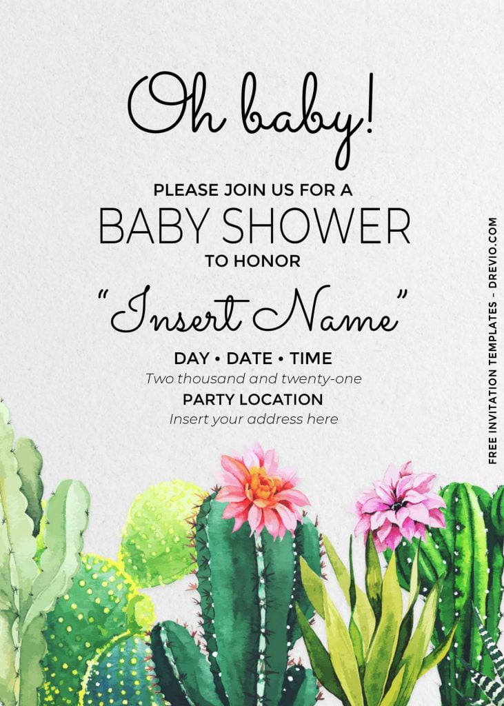 Free Oh Baby Cactus Baby Shower Invitation Templates For Word and has 