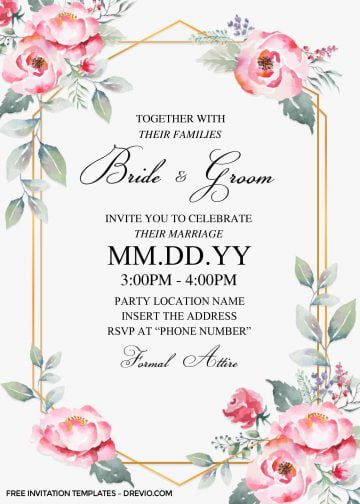 Free Dusty Rose Wedding Invitation Template For Word | Download ...