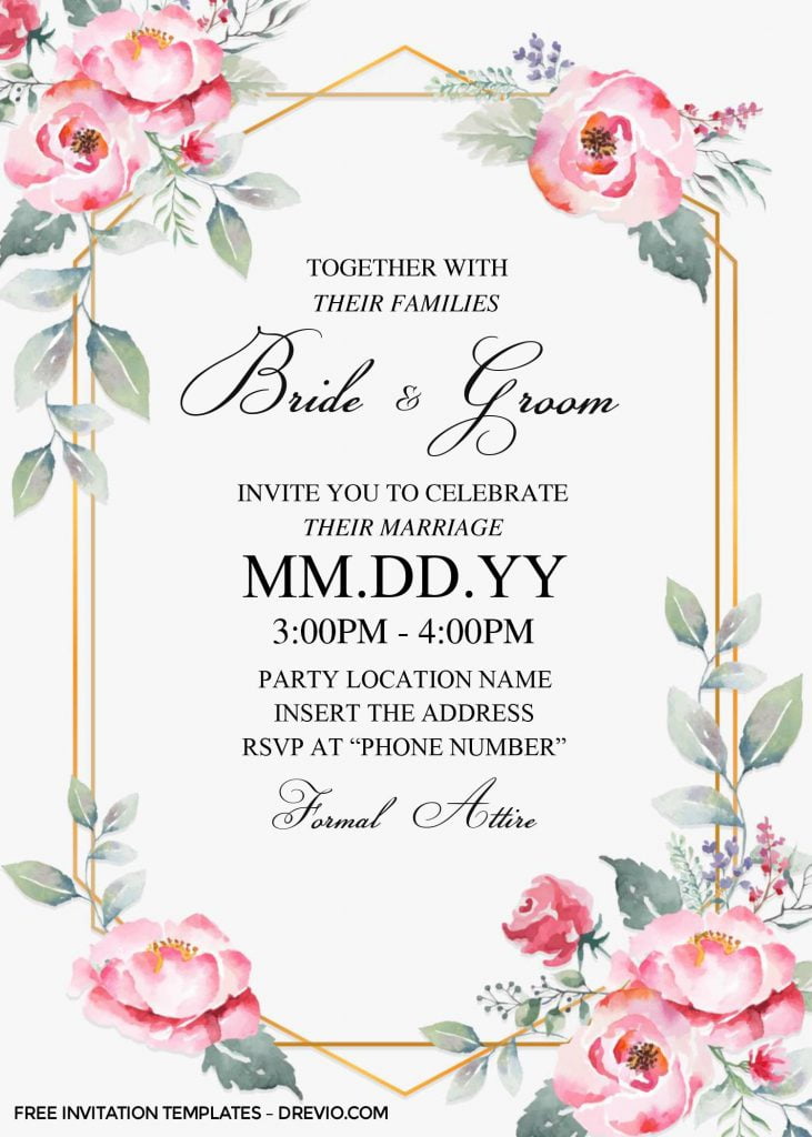 Free Dusty Rose Wedding Invitation Template For Word and has gorgeous blush peach pink roses