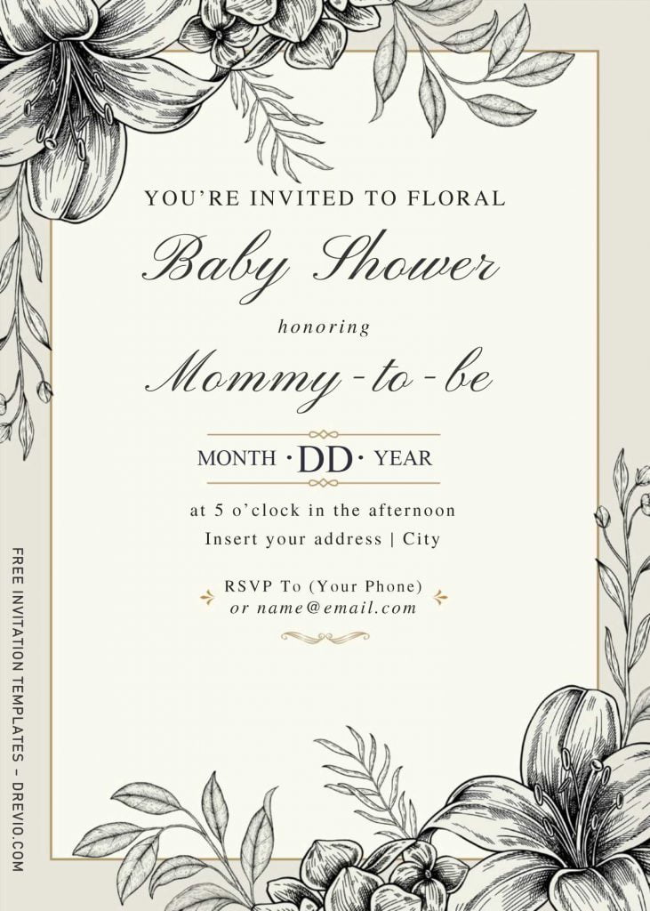 Free Hand Drawn Vintage Floral Wedding Invitation Templates For Word and has vintage script