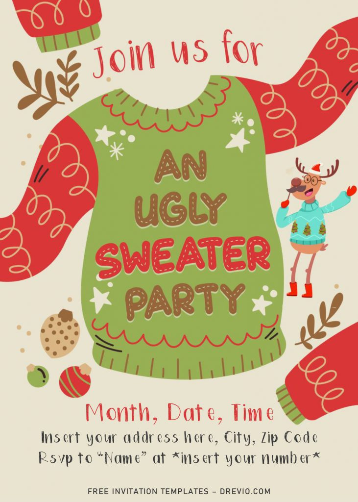 Free Ugly Sweater Party Invitation Templates For Word and has cute sweater and decorations