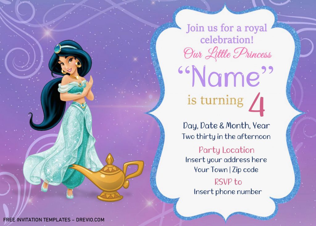 Free Jasmine Birthday Invitation Templates For Word and has beautiful violet background and sparkling stars and glitter